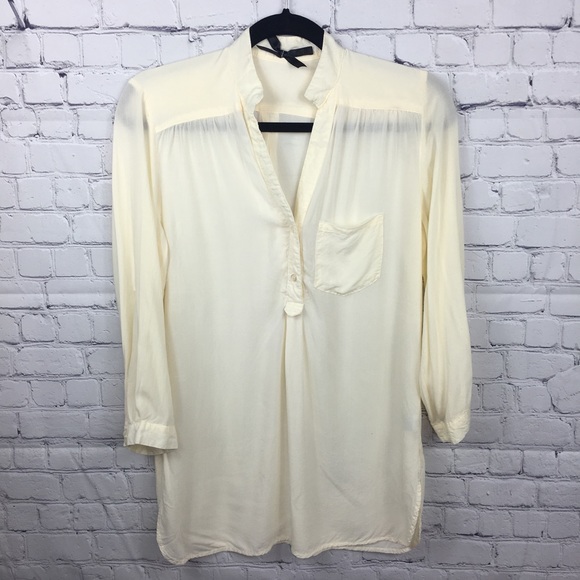 Tops - Cream Women’s Pullover Blouse Roll Tab Sleeve M